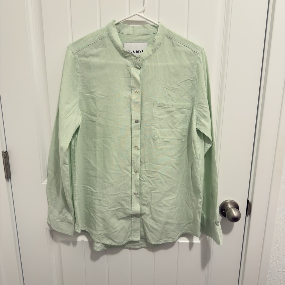 Lola River Women's Light Mint Green Long Sleeve Button Up Shirt Size Large
